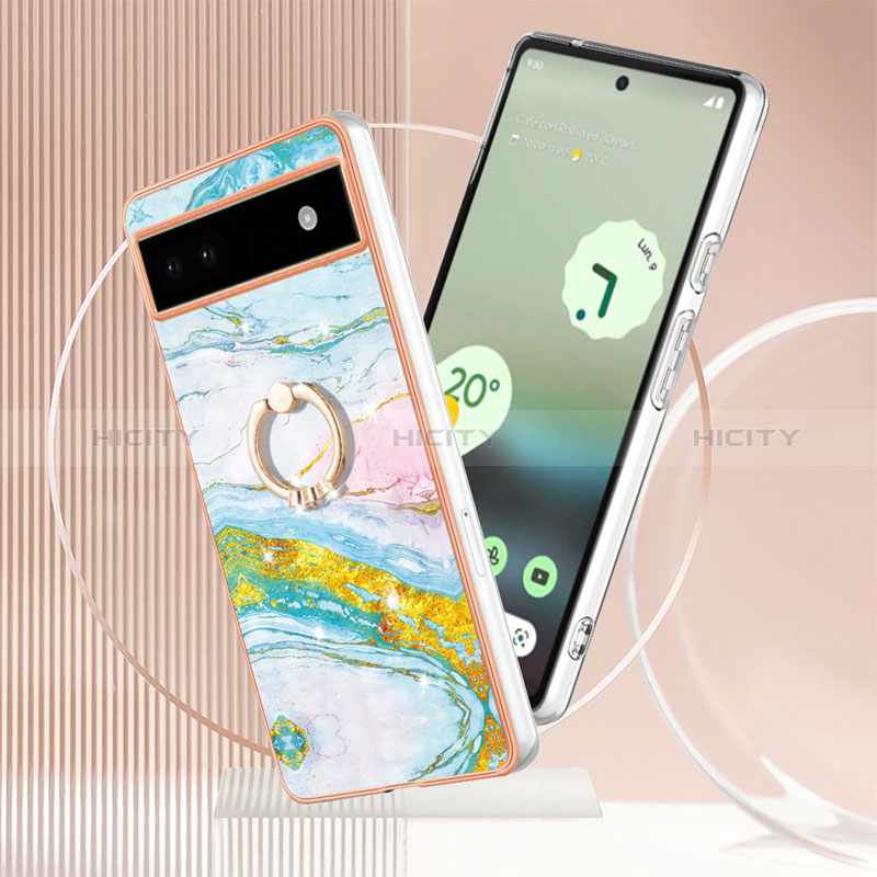 Coque Silicone Motif Fantaisie Souple Couleur Unie Etui Housse avec Support Bague Anneau Y05B pour Google Pixel 6a 5G Plus