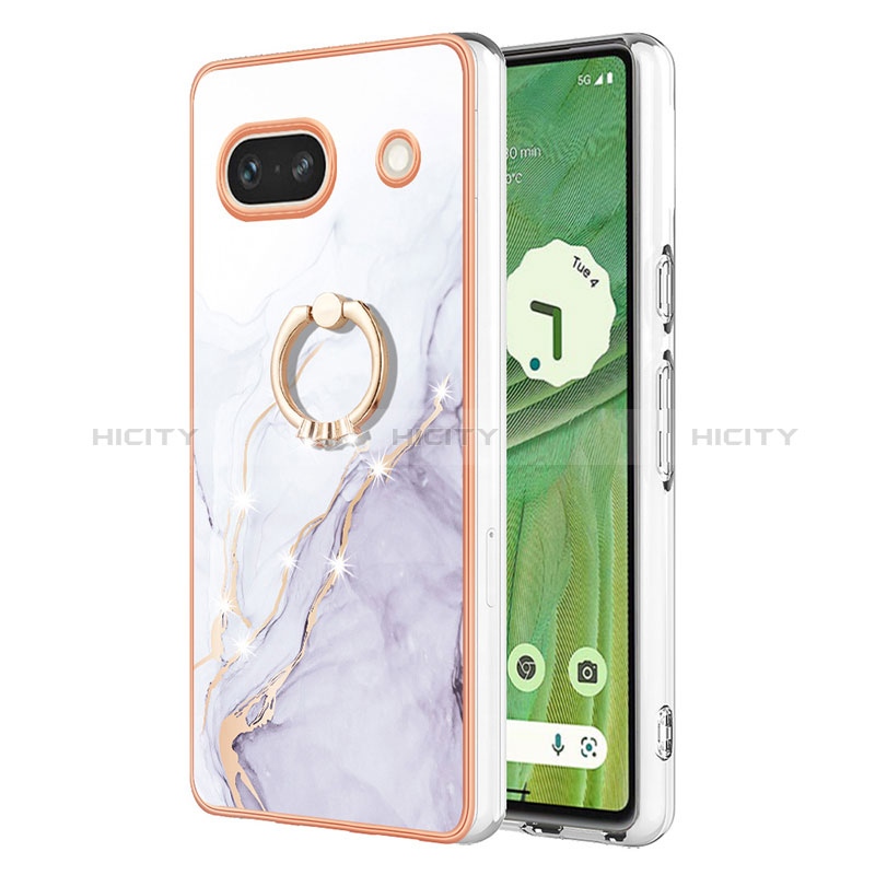 Coque Silicone Motif Fantaisie Souple Couleur Unie Etui Housse avec Support Bague Anneau Y05B pour Google Pixel 7a 5G Blanc Plus