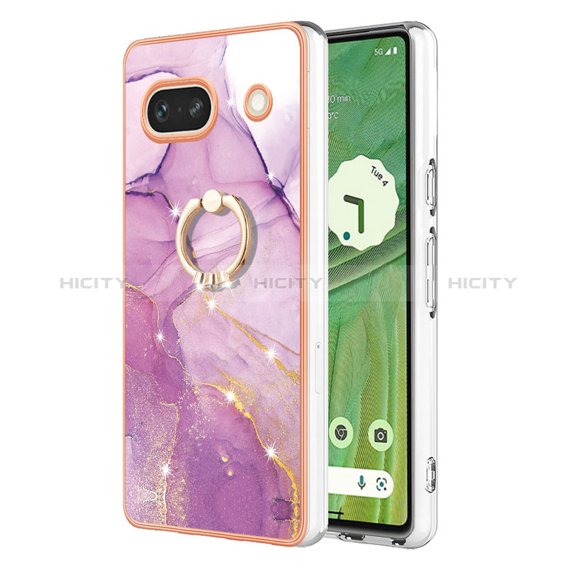 Coque Silicone Motif Fantaisie Souple Couleur Unie Etui Housse avec Support Bague Anneau Y05B pour Google Pixel 7a 5G Violet Clair Plus