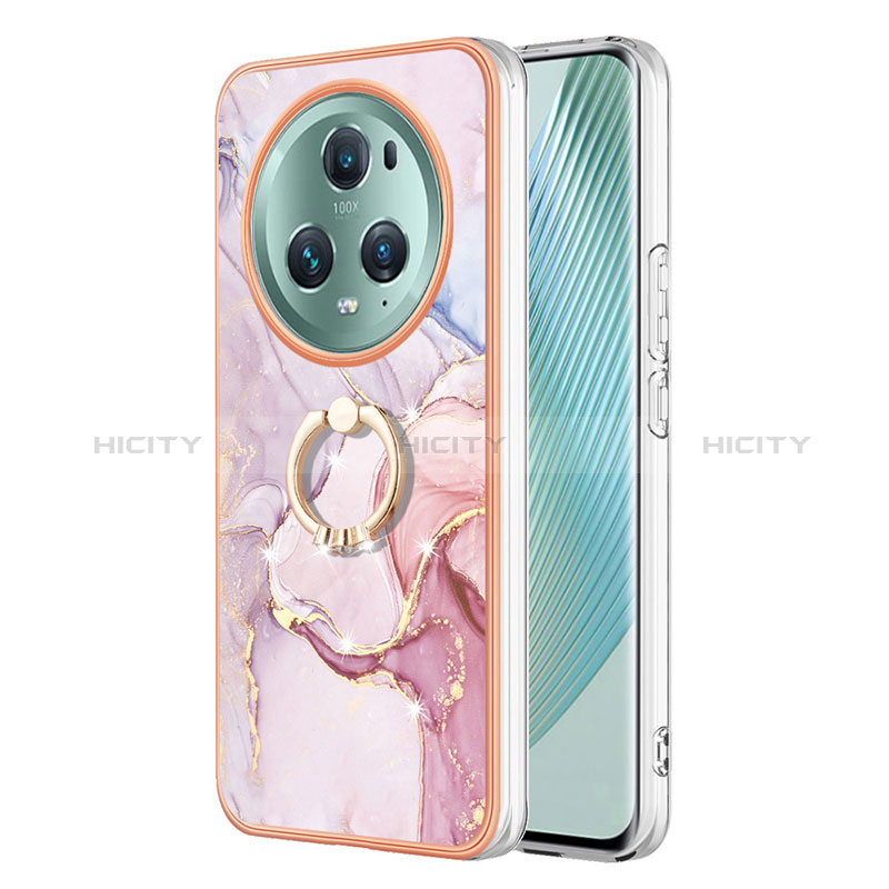 Coque Silicone Motif Fantaisie Souple Couleur Unie Etui Housse avec Support Bague Anneau Y05B pour Huawei Honor Magic5 Pro 5G Rose Plus