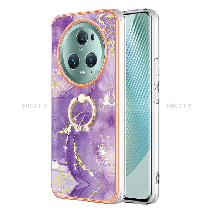 Coque Silicone Motif Fantaisie Souple Couleur Unie Etui Housse avec Support Bague Anneau Y05B pour Huawei Honor Magic5 Pro 5G Violet Plus