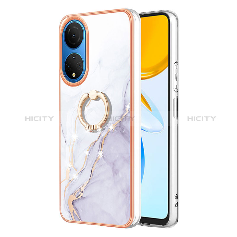 Coque Silicone Motif Fantaisie Souple Couleur Unie Etui Housse avec Support Bague Anneau Y05B pour Huawei Honor X7 Blanc Plus