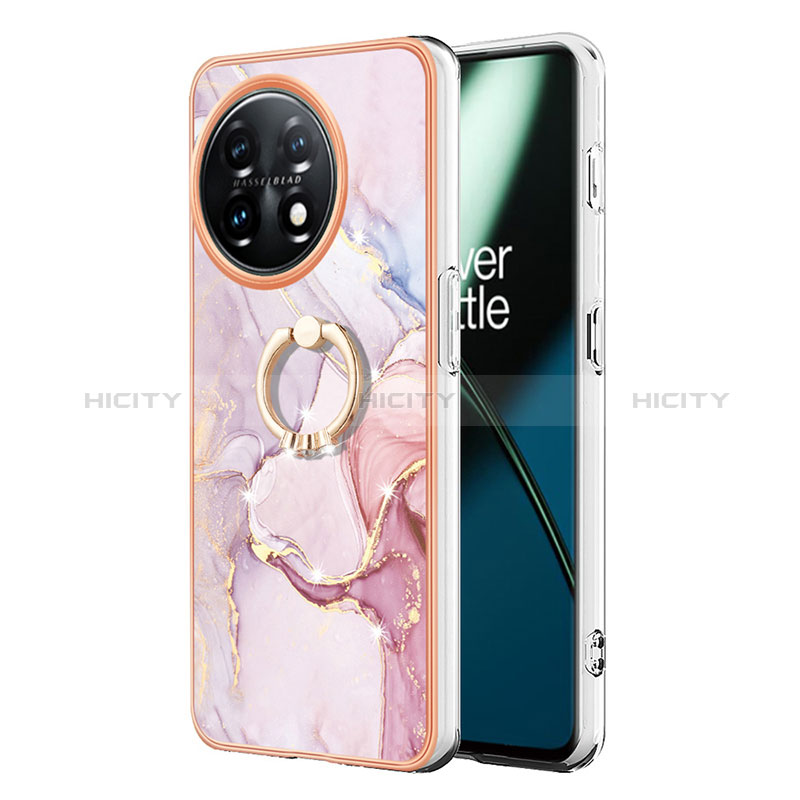 Coque Silicone Motif Fantaisie Souple Couleur Unie Etui Housse avec Support Bague Anneau Y05B pour OnePlus 11 5G Rose Plus