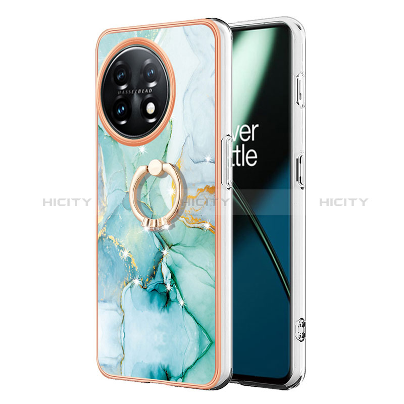 Coque Silicone Motif Fantaisie Souple Couleur Unie Etui Housse avec Support Bague Anneau Y05B pour OnePlus 11 5G Vert Plus