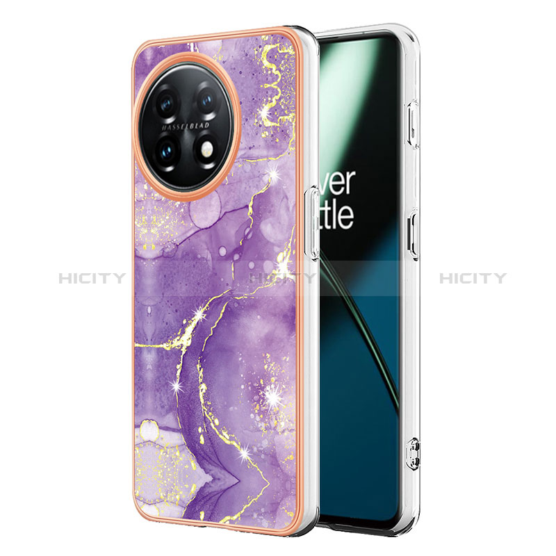 Coque Silicone Motif Fantaisie Souple Couleur Unie Etui Housse avec Support Bague Anneau Y05B pour OnePlus 11 5G Violet Plus