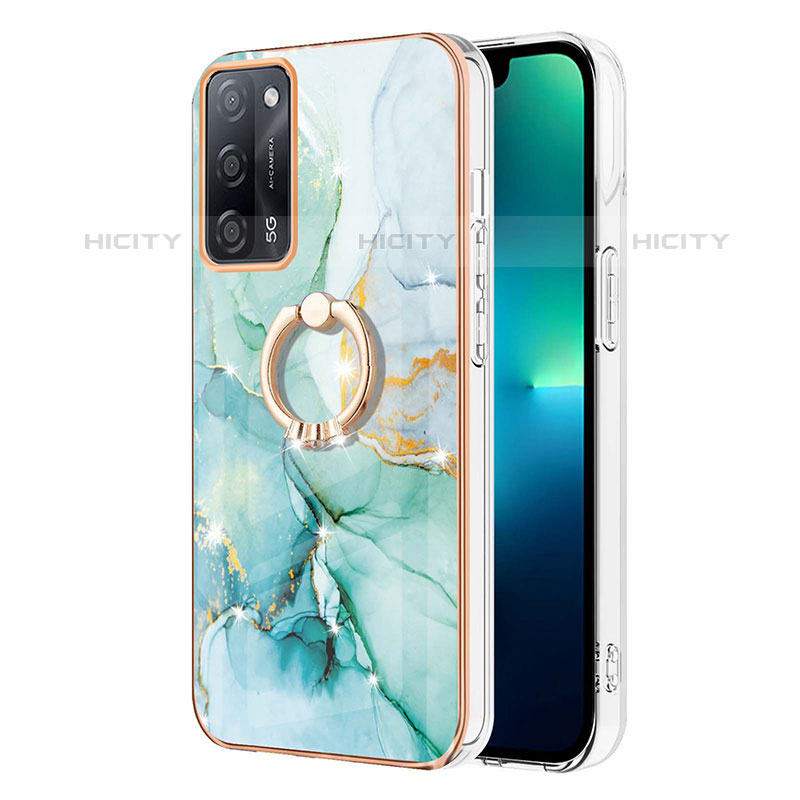 Coque Silicone Motif Fantaisie Souple Couleur Unie Etui Housse avec Support Bague Anneau Y05B pour Oppo A53s 5G Vert Plus