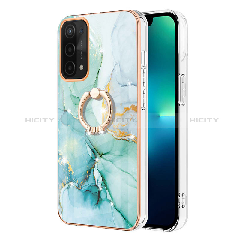 Coque Silicone Motif Fantaisie Souple Couleur Unie Etui Housse avec Support Bague Anneau Y05B pour Oppo A54 5G Vert Plus