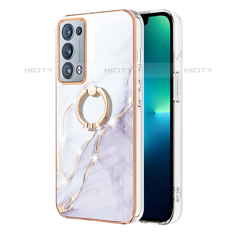 Coque Silicone Motif Fantaisie Souple Couleur Unie Etui Housse avec Support Bague Anneau Y05B pour Oppo Reno6 Pro 5G Blanc Plus