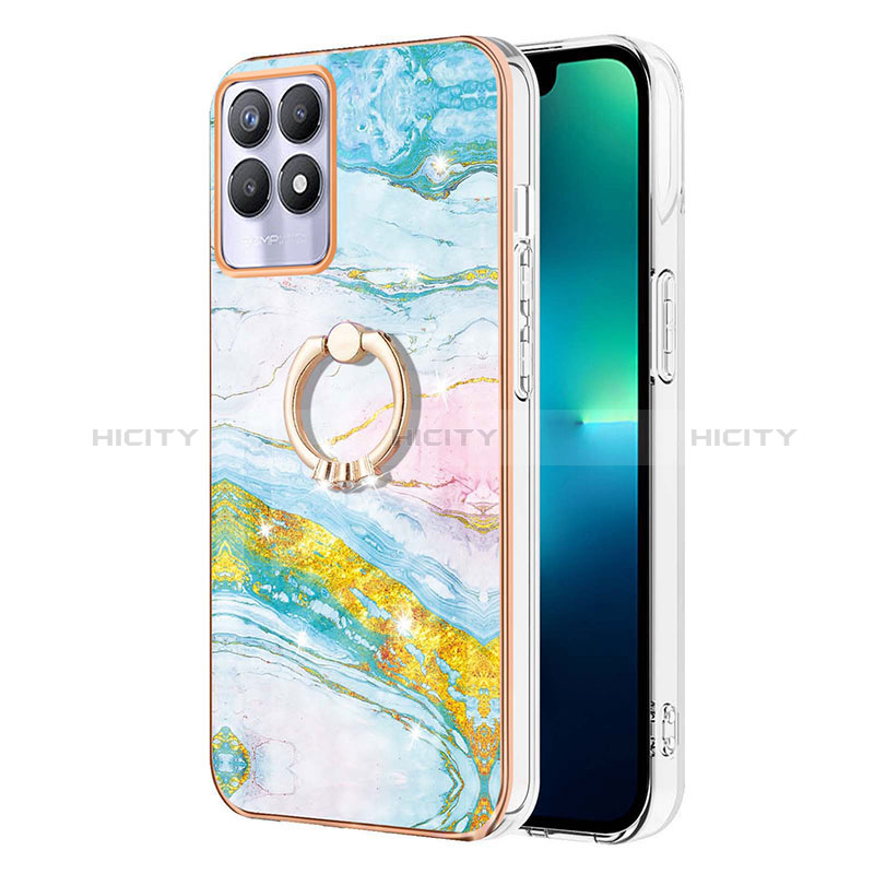 Coque Silicone Motif Fantaisie Souple Couleur Unie Etui Housse avec Support Bague Anneau Y05B pour Realme 8i Colorful Plus