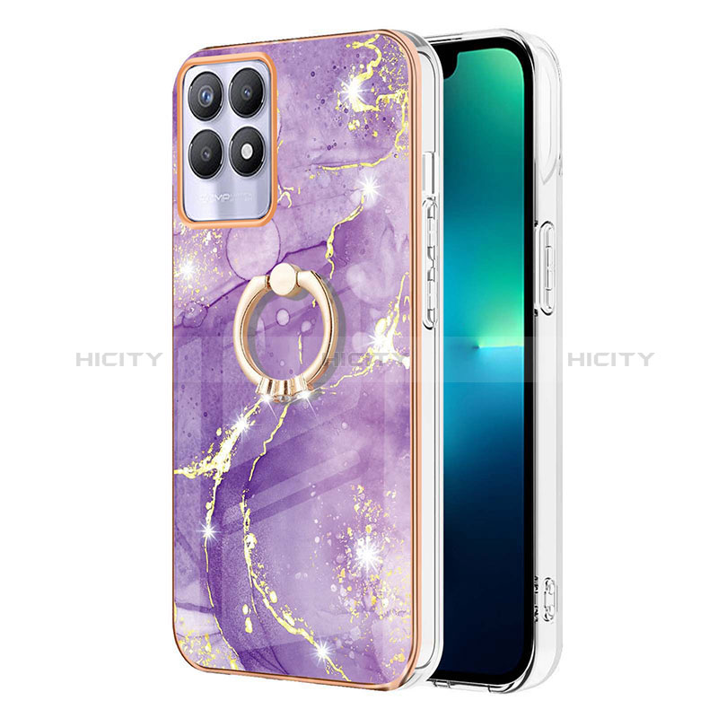 Coque Silicone Motif Fantaisie Souple Couleur Unie Etui Housse avec Support Bague Anneau Y05B pour Realme 8i Plus