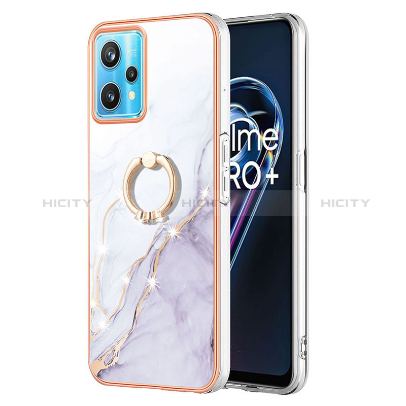 Coque Silicone Motif Fantaisie Souple Couleur Unie Etui Housse avec Support Bague Anneau Y05B pour Realme 9 4G Blanc Plus