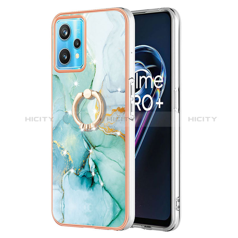 Coque Silicone Motif Fantaisie Souple Couleur Unie Etui Housse avec Support Bague Anneau Y05B pour Realme 9 4G Vert Plus