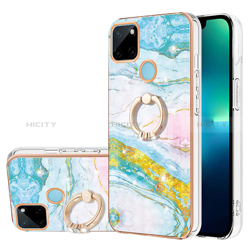 Coque Silicone Motif Fantaisie Souple Couleur Unie Etui Housse avec Support Bague Anneau Y05B pour Realme C21Y Plus