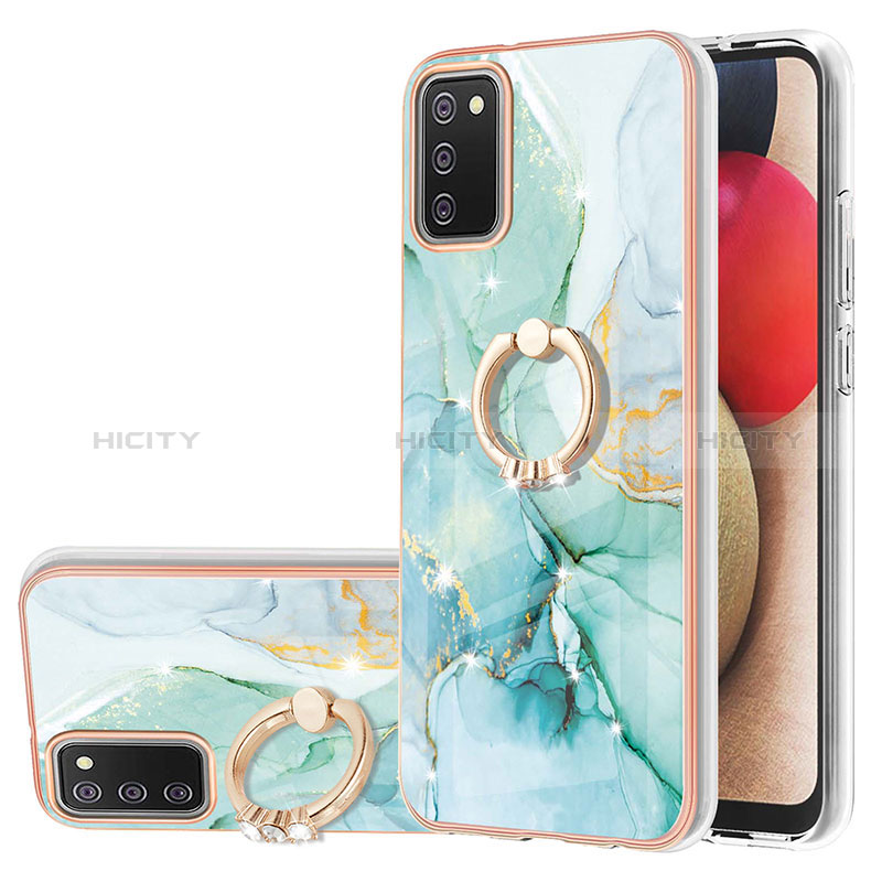 Coque Silicone Motif Fantaisie Souple Couleur Unie Etui Housse avec Support Bague Anneau Y05B pour Samsung Galaxy A02s Vert Plus