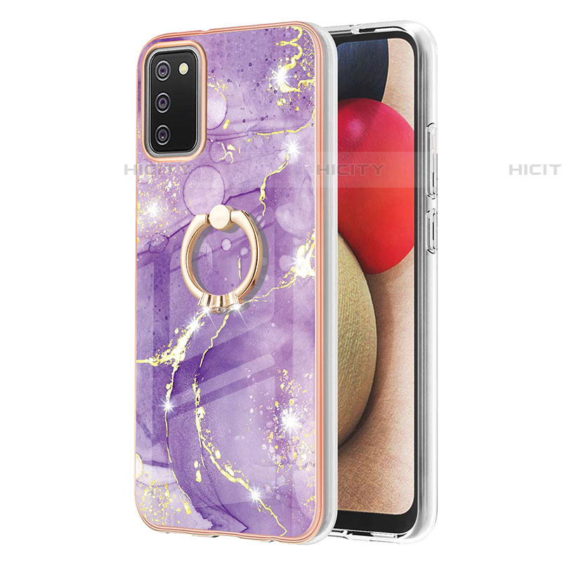 Coque Silicone Motif Fantaisie Souple Couleur Unie Etui Housse avec Support Bague Anneau Y05B pour Samsung Galaxy A03s Plus