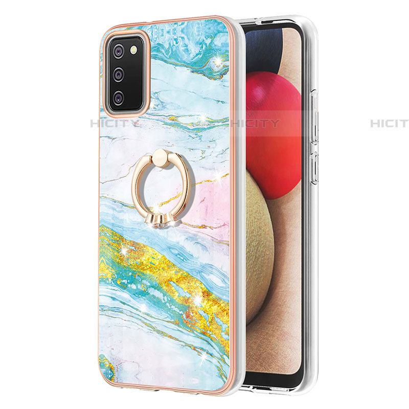 Coque Silicone Motif Fantaisie Souple Couleur Unie Etui Housse avec Support Bague Anneau Y05B pour Samsung Galaxy A03s Plus