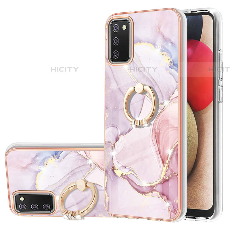 Coque Silicone Motif Fantaisie Souple Couleur Unie Etui Housse avec Support Bague Anneau Y05B pour Samsung Galaxy A03s Rose Plus