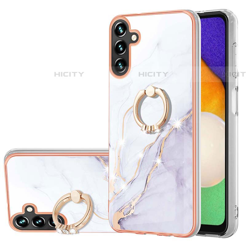 Coque Silicone Motif Fantaisie Souple Couleur Unie Etui Housse avec Support Bague Anneau Y05B pour Samsung Galaxy A04s Blanc Plus