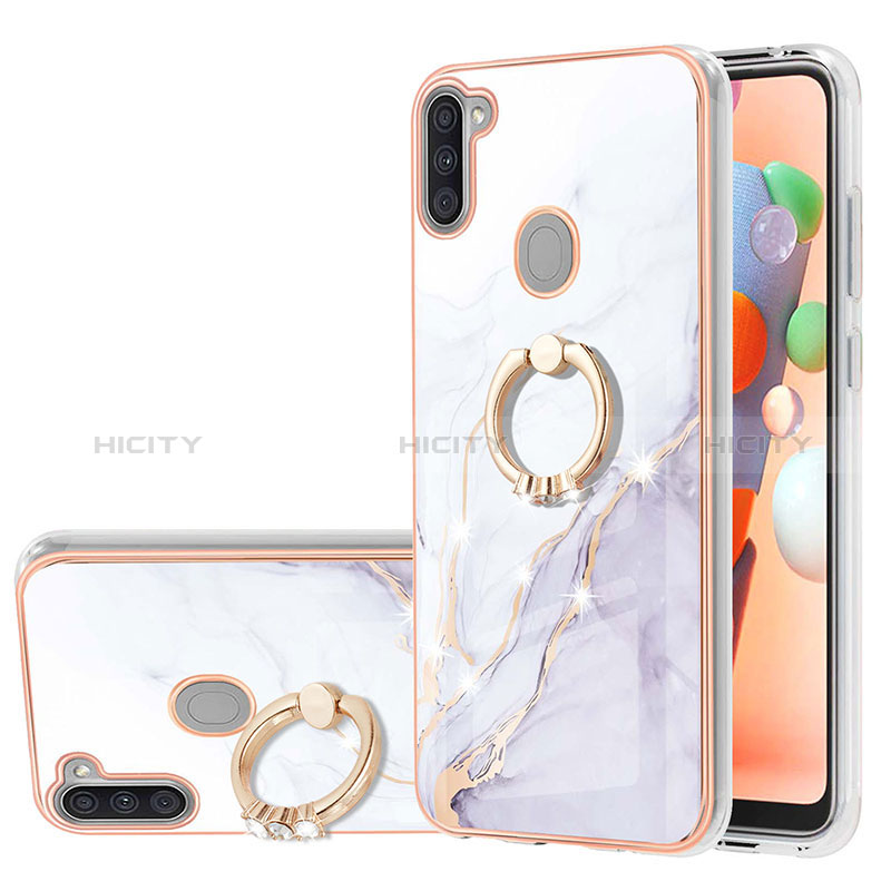 Coque Silicone Motif Fantaisie Souple Couleur Unie Etui Housse avec Support Bague Anneau Y05B pour Samsung Galaxy A11 Blanc Plus