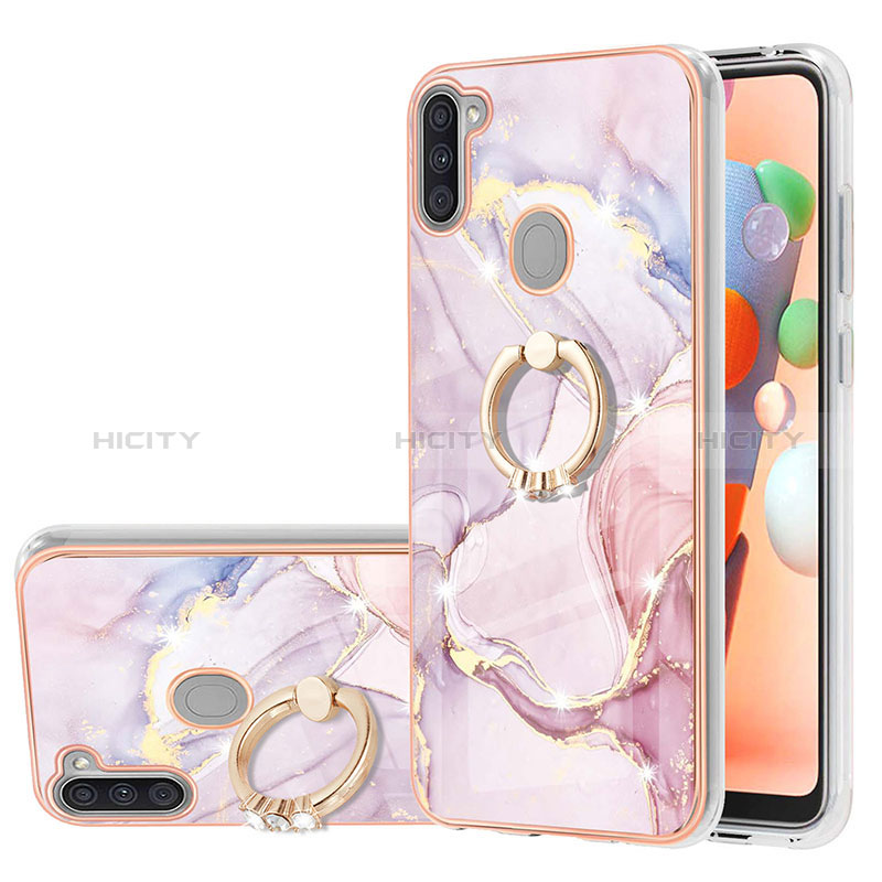 Coque Silicone Motif Fantaisie Souple Couleur Unie Etui Housse avec Support Bague Anneau Y05B pour Samsung Galaxy A11 Rose Plus