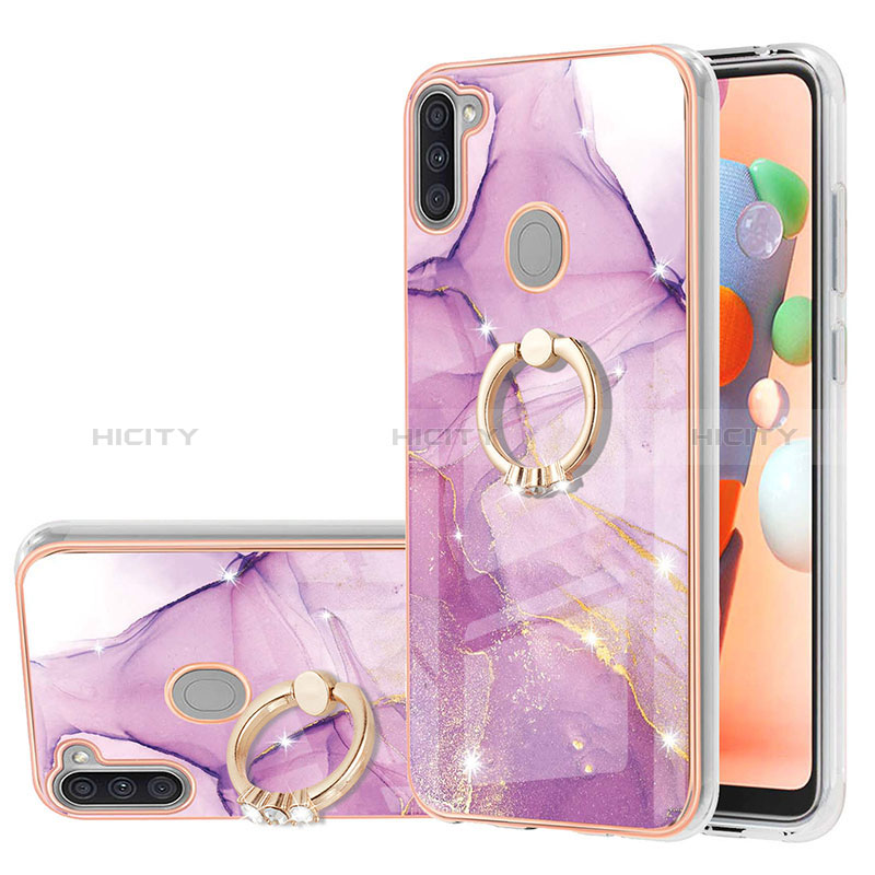 Coque Silicone Motif Fantaisie Souple Couleur Unie Etui Housse avec Support Bague Anneau Y05B pour Samsung Galaxy A11 Violet Clair Plus