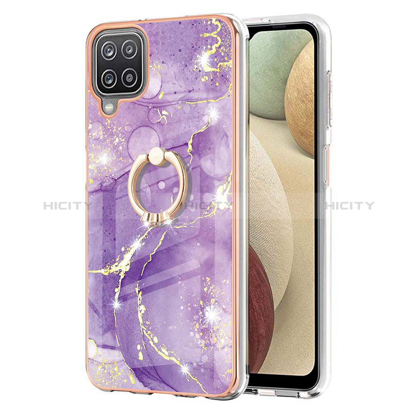 Coque Silicone Motif Fantaisie Souple Couleur Unie Etui Housse avec Support Bague Anneau Y05B pour Samsung Galaxy A12 5G Plus