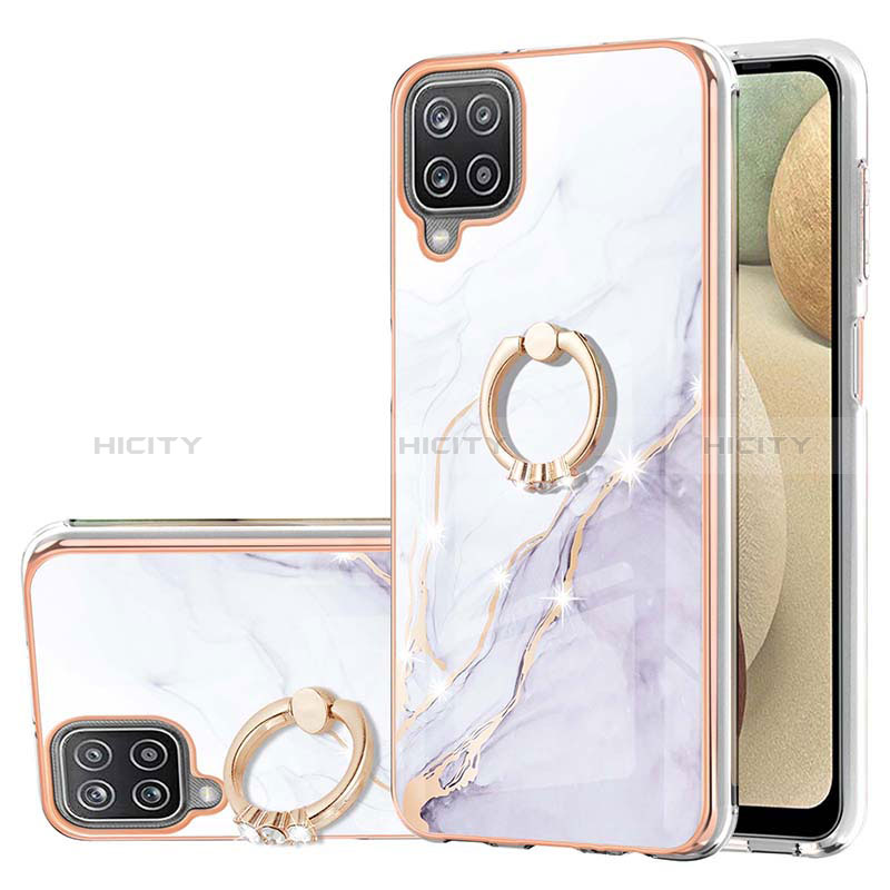 Coque Silicone Motif Fantaisie Souple Couleur Unie Etui Housse avec Support Bague Anneau Y05B pour Samsung Galaxy A12 Nacho Blanc Plus