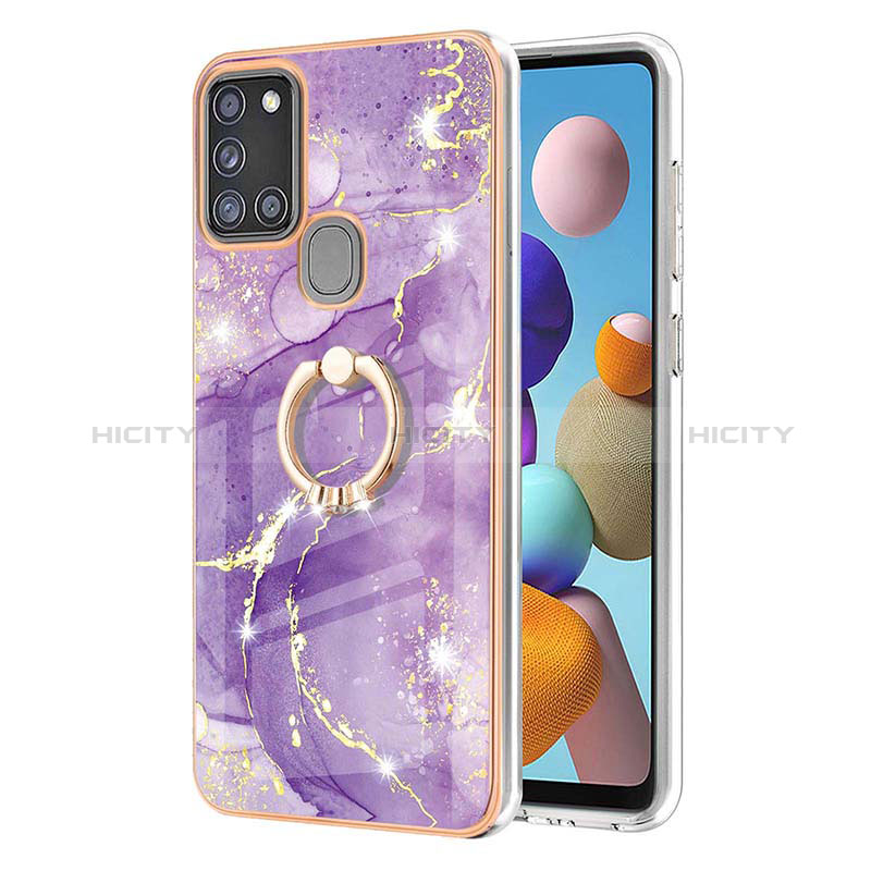 Coque Silicone Motif Fantaisie Souple Couleur Unie Etui Housse avec Support Bague Anneau Y05B pour Samsung Galaxy A21s Plus