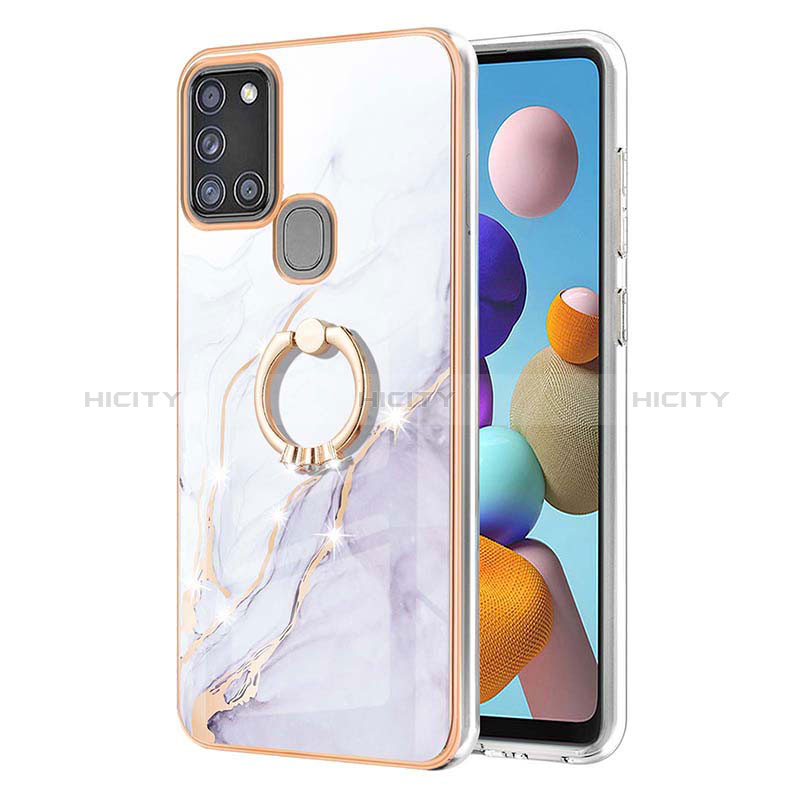 Coque Silicone Motif Fantaisie Souple Couleur Unie Etui Housse avec Support Bague Anneau Y05B pour Samsung Galaxy A21s Plus