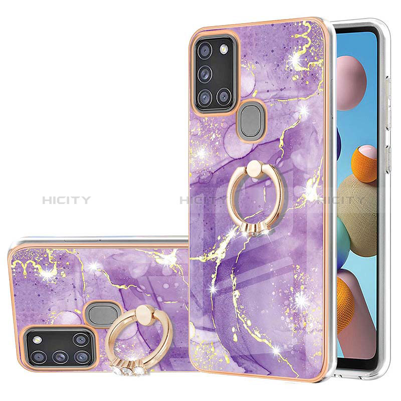 Coque Silicone Motif Fantaisie Souple Couleur Unie Etui Housse avec Support Bague Anneau Y05B pour Samsung Galaxy A21s Violet Plus