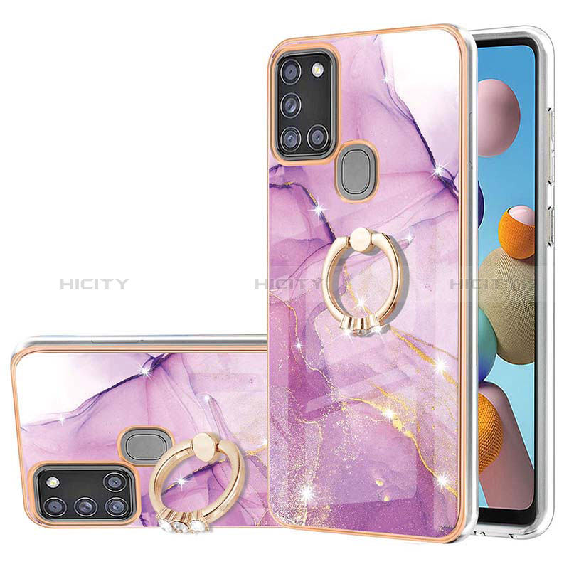 Coque Silicone Motif Fantaisie Souple Couleur Unie Etui Housse avec Support Bague Anneau Y05B pour Samsung Galaxy A21s Violet Clair Plus