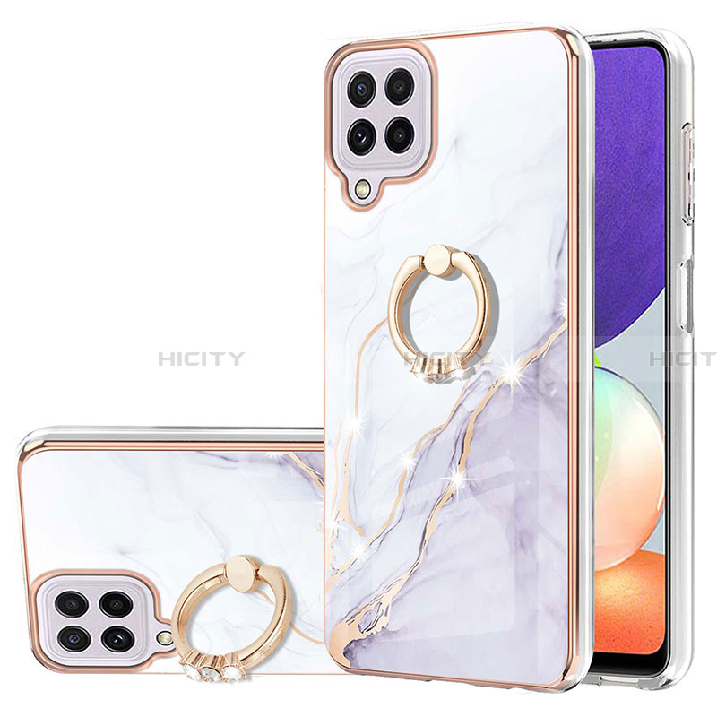 Coque Silicone Motif Fantaisie Souple Couleur Unie Etui Housse avec Support Bague Anneau Y05B pour Samsung Galaxy A22 4G Blanc Plus