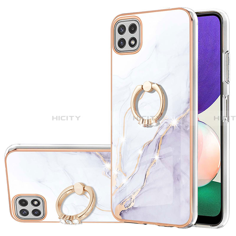 Coque Silicone Motif Fantaisie Souple Couleur Unie Etui Housse avec Support Bague Anneau Y05B pour Samsung Galaxy A22 5G Blanc Plus