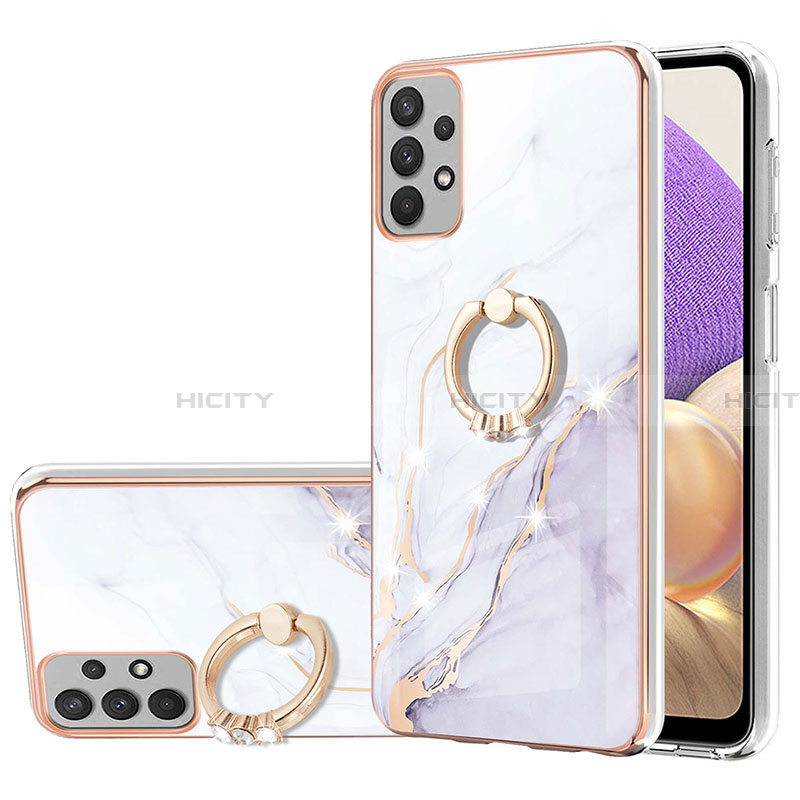 Coque Silicone Motif Fantaisie Souple Couleur Unie Etui Housse avec Support Bague Anneau Y05B pour Samsung Galaxy A23 4G Blanc Plus