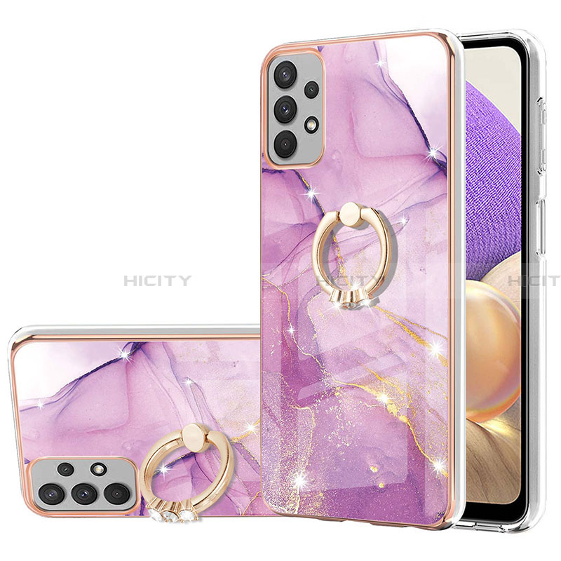 Coque Silicone Motif Fantaisie Souple Couleur Unie Etui Housse avec Support Bague Anneau Y05B pour Samsung Galaxy A23 4G Violet Clair Plus