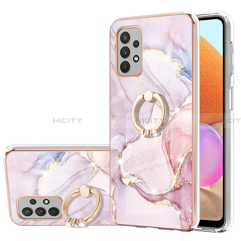 Coque Silicone Motif Fantaisie Souple Couleur Unie Etui Housse avec Support Bague Anneau Y05B pour Samsung Galaxy A32 4G Rose Plus