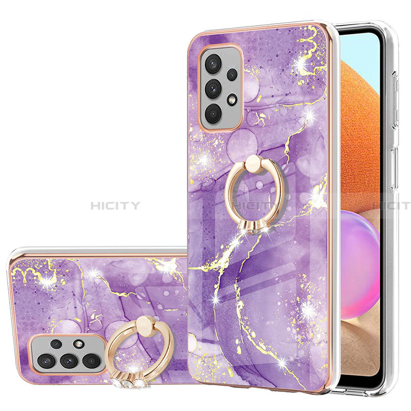 Coque Silicone Motif Fantaisie Souple Couleur Unie Etui Housse avec Support Bague Anneau Y05B pour Samsung Galaxy A32 4G Violet Plus