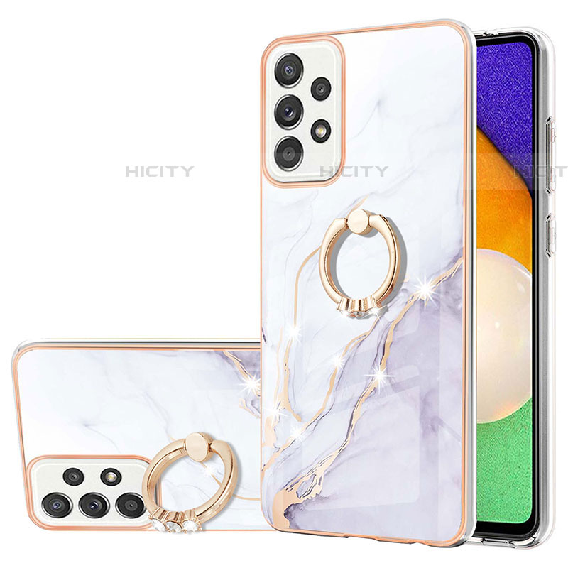 Coque Silicone Motif Fantaisie Souple Couleur Unie Etui Housse avec Support Bague Anneau Y05B pour Samsung Galaxy A52 4G Blanc Plus