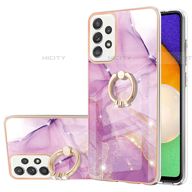 Coque Silicone Motif Fantaisie Souple Couleur Unie Etui Housse avec Support Bague Anneau Y05B pour Samsung Galaxy A52 5G Violet Clair Plus