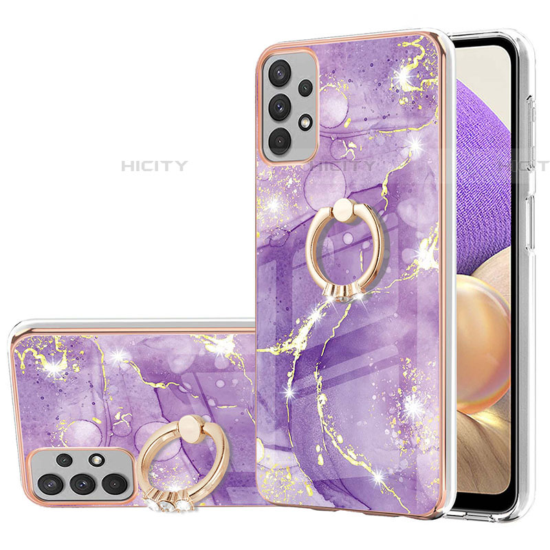 Coque Silicone Motif Fantaisie Souple Couleur Unie Etui Housse avec Support Bague Anneau Y05B pour Samsung Galaxy A53 5G Violet Plus