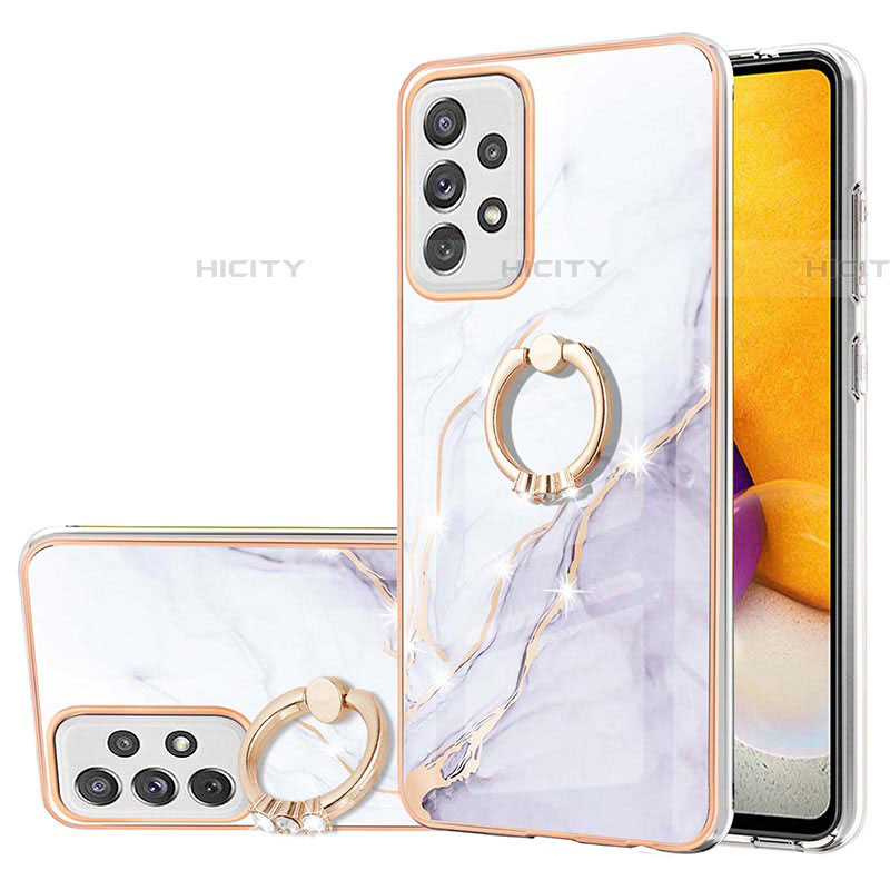 Coque Silicone Motif Fantaisie Souple Couleur Unie Etui Housse avec Support Bague Anneau Y05B pour Samsung Galaxy A72 4G Blanc Plus