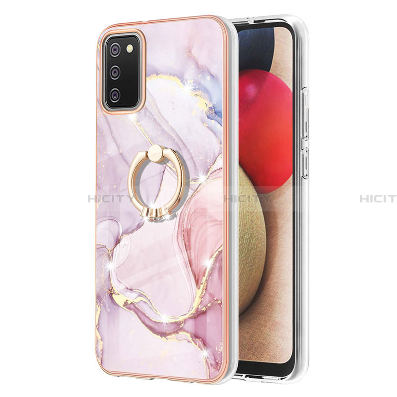 Coque Silicone Motif Fantaisie Souple Couleur Unie Etui Housse avec Support Bague Anneau Y05B pour Samsung Galaxy F02S SM-E025F Plus