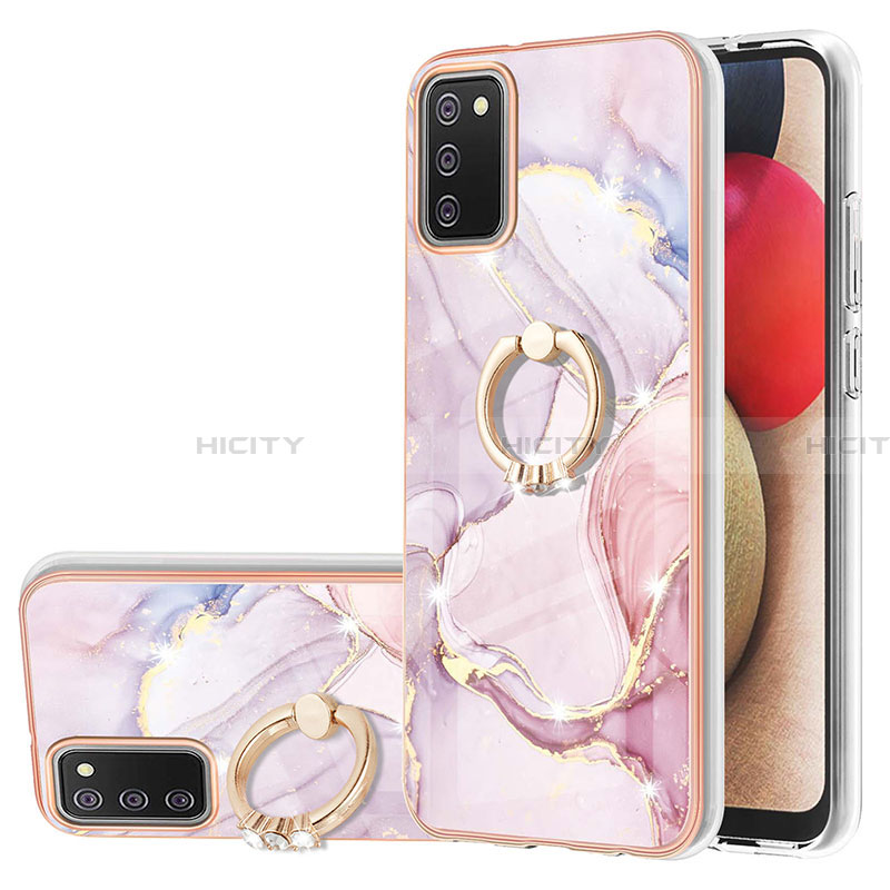 Coque Silicone Motif Fantaisie Souple Couleur Unie Etui Housse avec Support Bague Anneau Y05B pour Samsung Galaxy F02S SM-E025F Rose Plus