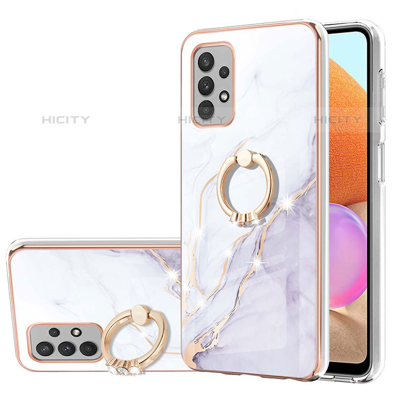 Coque Silicone Motif Fantaisie Souple Couleur Unie Etui Housse avec Support Bague Anneau Y05B pour Samsung Galaxy M32 5G Blanc Plus