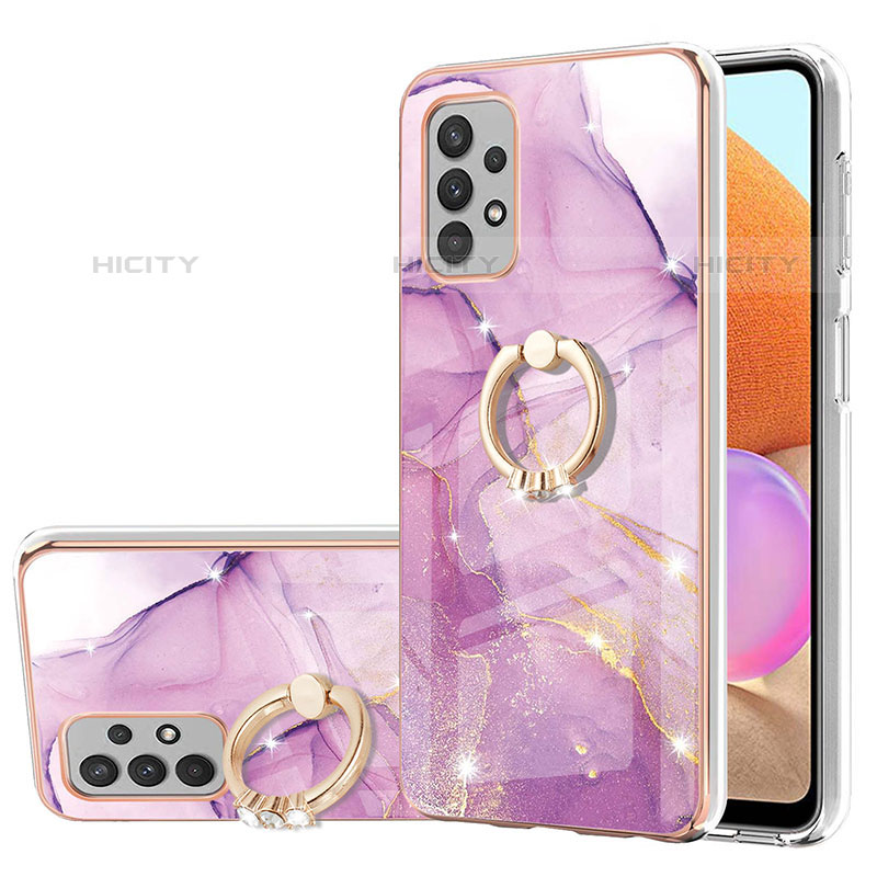 Coque Silicone Motif Fantaisie Souple Couleur Unie Etui Housse avec Support Bague Anneau Y05B pour Samsung Galaxy M32 5G Violet Clair Plus