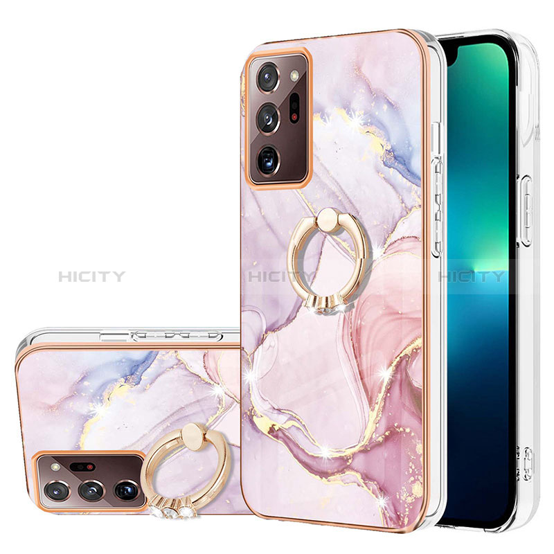 Coque Silicone Motif Fantaisie Souple Couleur Unie Etui Housse avec Support Bague Anneau Y05B pour Samsung Galaxy Note 20 Ultra 5G Rose Plus