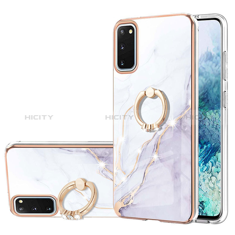 Coque Silicone Motif Fantaisie Souple Couleur Unie Etui Housse avec Support Bague Anneau Y05B pour Samsung Galaxy S20 5G Blanc Plus