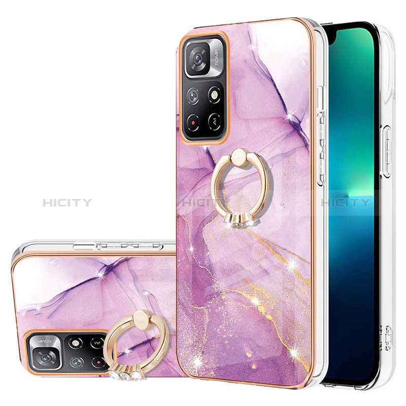 Coque Silicone Motif Fantaisie Souple Couleur Unie Etui Housse avec Support Bague Anneau Y05B pour Xiaomi Poco M4 Pro 5G Plus