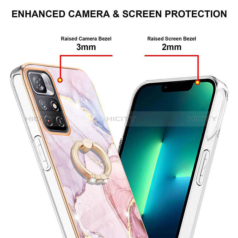 Coque Silicone Motif Fantaisie Souple Couleur Unie Etui Housse avec Support Bague Anneau Y05B pour Xiaomi Poco M4 Pro 5G Plus