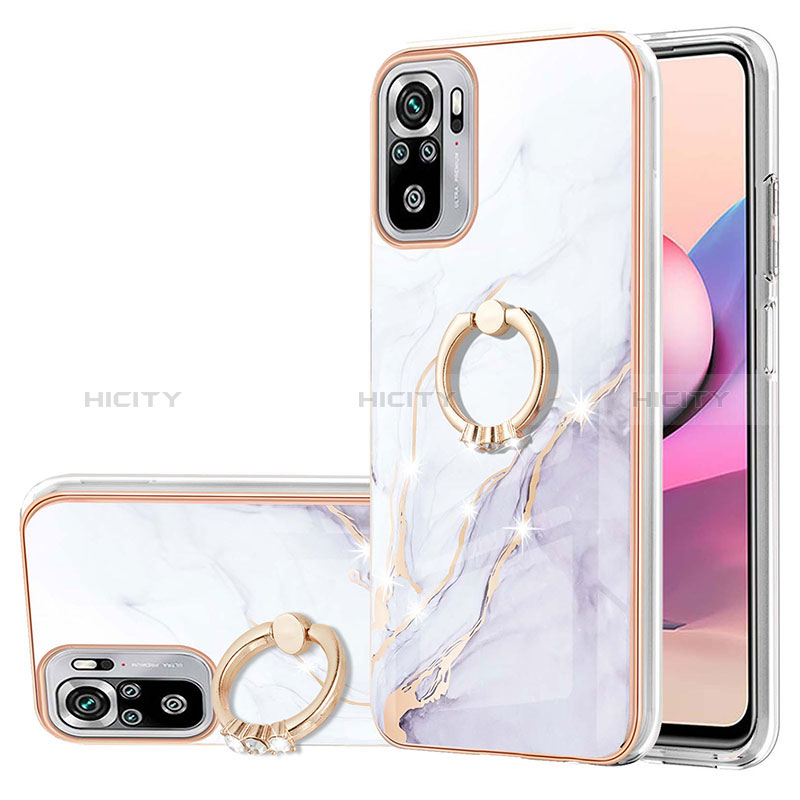 Coque Silicone Motif Fantaisie Souple Couleur Unie Etui Housse avec Support Bague Anneau Y05B pour Xiaomi Poco M5S Blanc Plus